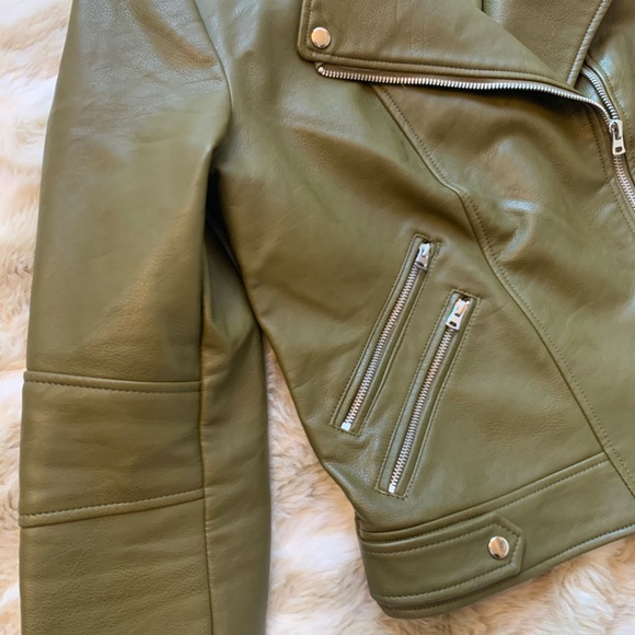 Zara Olive Green Vegan Leather Jacket - Picture 3 of 8
